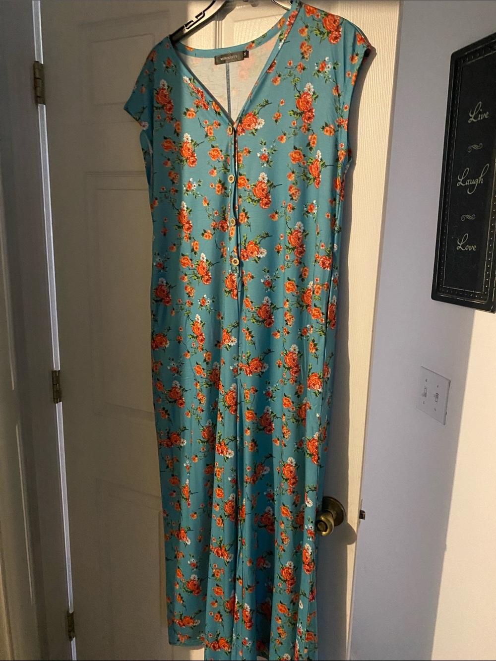 Sleeveless Teal Floral Button-Front Jumpsuit